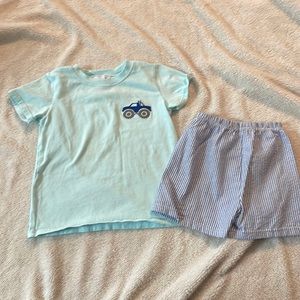 Mint Monster Truck Embroidery Short Set